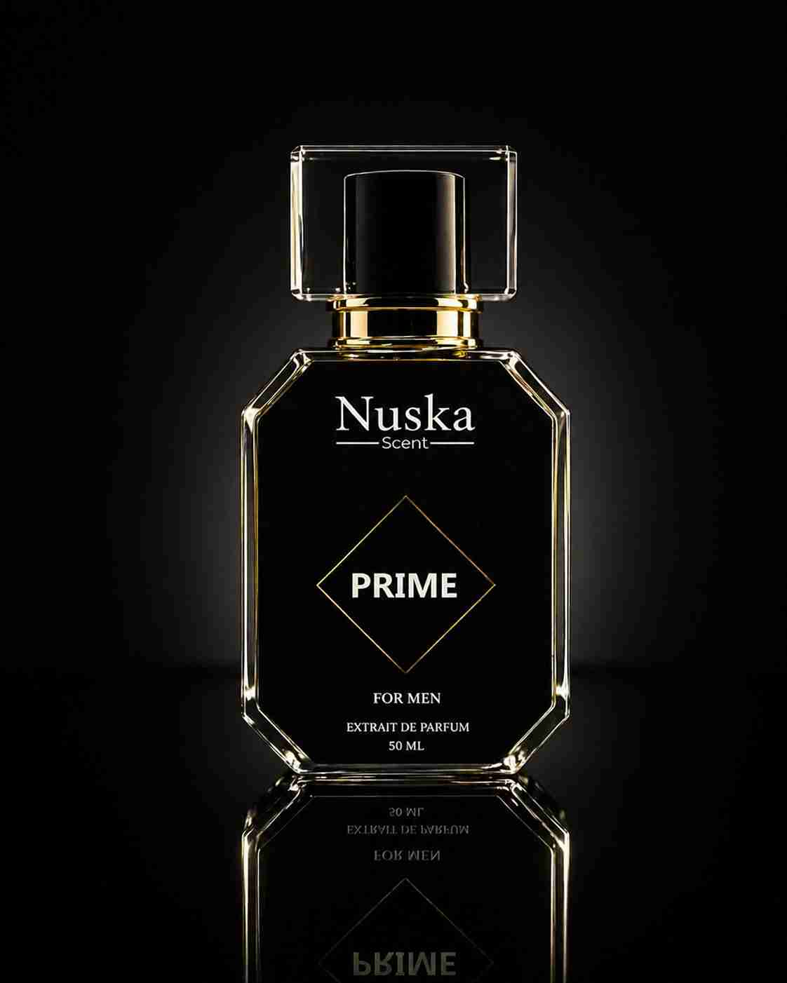 Nuska Scent FLARE amber perfume bottle with fire and warm glow